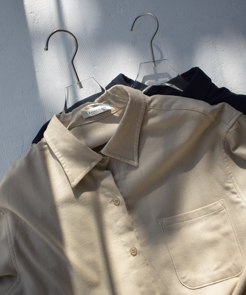tops-02575 フランネル オーバーシャツ ベージュ ネイビー | L a v i s