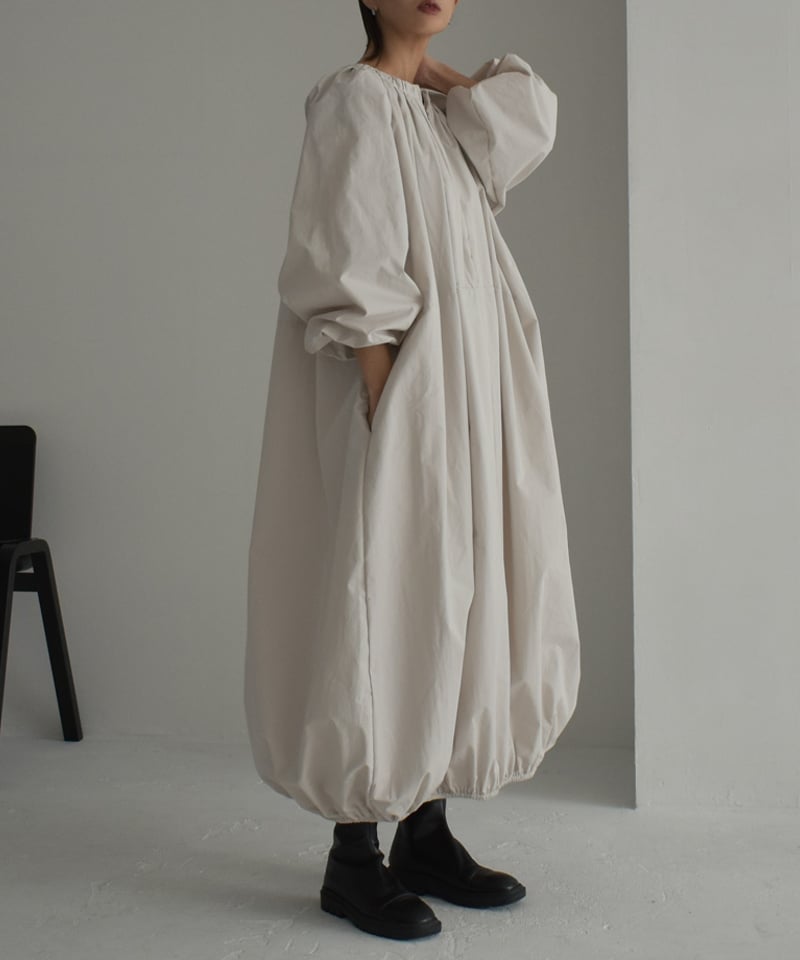 onepiece-12011 ジップギャザー バルーン ワンピース グレージュ