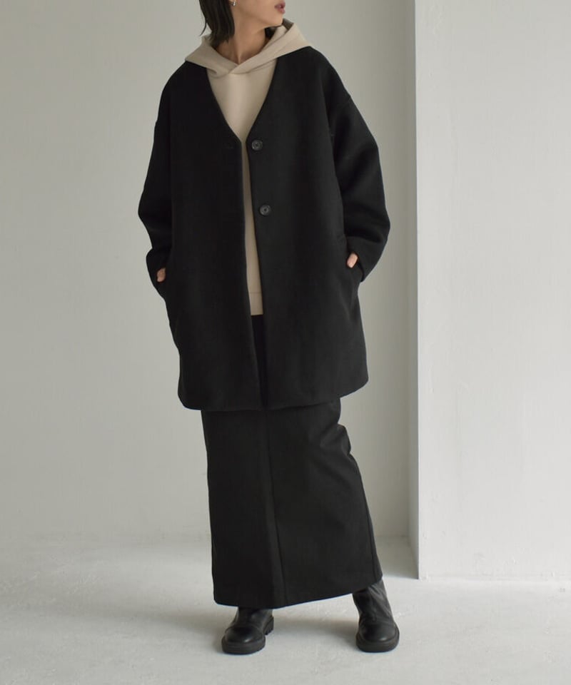 coat-13009 ストール付き ウール ミディコート モカ ブラック coat-13009 ストール付き ウール ミディコート モカ ブラック
