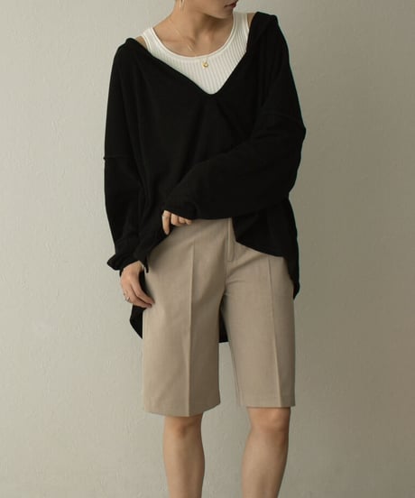 nh-bottoms-02122　センタープレス ハーフパンツ　グレージュ　ブラック