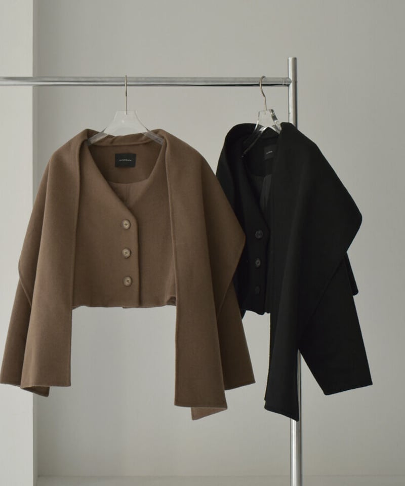 coat-13008 ストール付き ウール ショートコート モカ ブラック coat-13008 ストール付き ウール ショートコート モカ ブラック