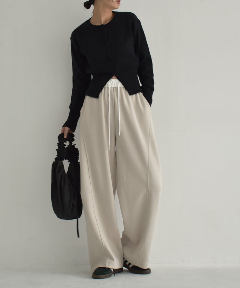 knit-02277 くるみボタン カーディガン グレー ブラック | L