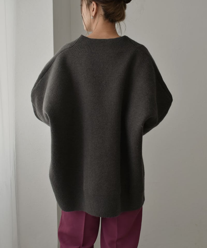 knit-02119 Vネック ハイゲージ ボリュームカーディガン ダーク