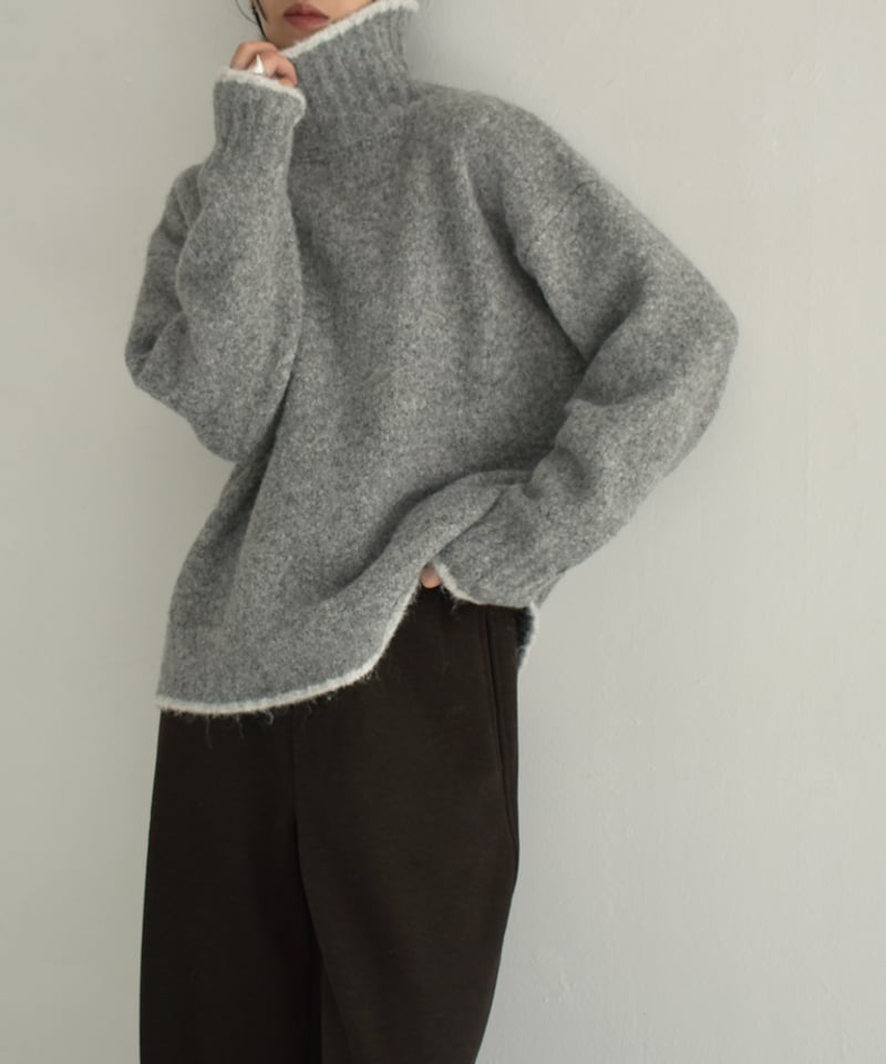 knit-02310 バイカラー ニット トップス ライトベージュ グレー