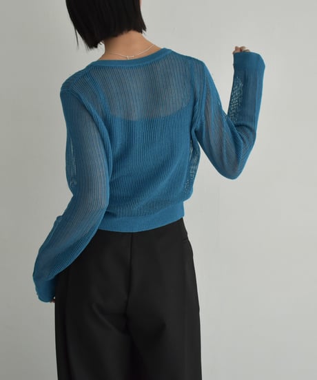 knit-02320　キャミソール付き コンパクト メッシュ カーディガン　エクリュ　グレー　ターコイズ