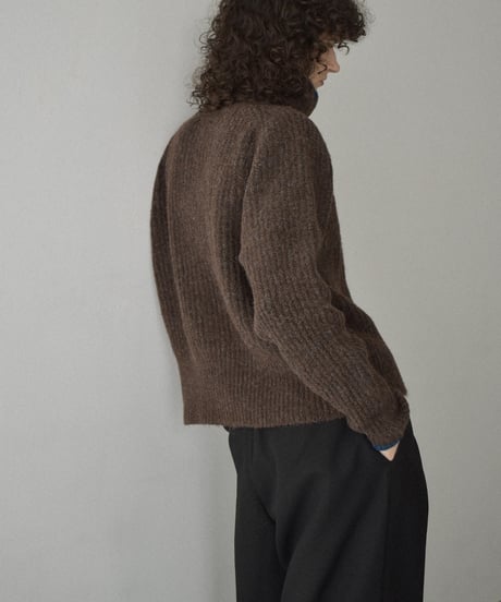 knit-02349　バイカラー 2wayネック ニット　グレー　ブラウン