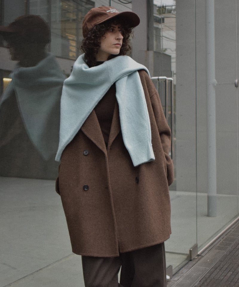 coat-02061 ウール ミディ コート リバー仕立て エクリュ ダークグレー