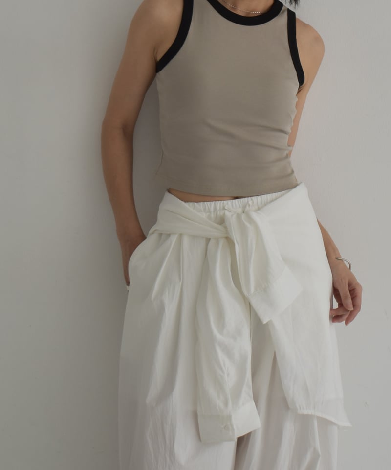nh-tops-02561 バイカラー クロップド タンクトップ カーキベージュ