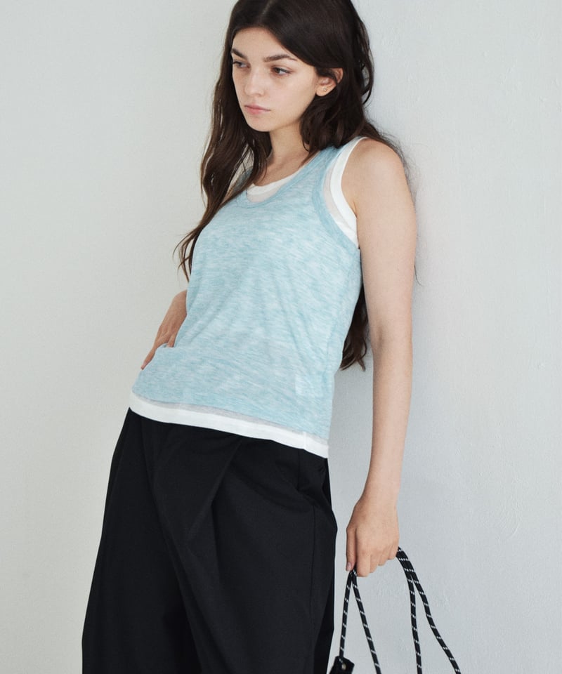 nh-tops-02610 シアー レイヤード タンクトップ セット ブルー グレー