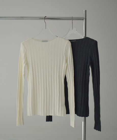 knit-02301　ボートネック ランダム リブ ニット　オフホワイト　チャコール
