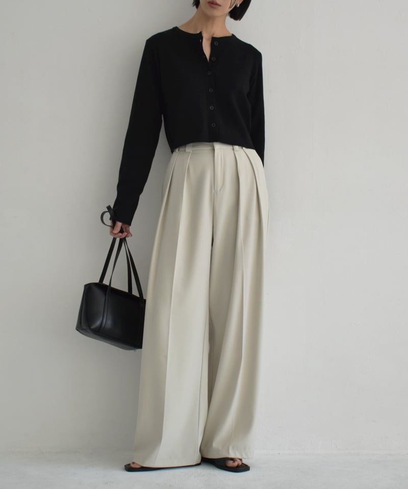 bottoms-02267 タックワイドパンツ エクリュ ブラック | L a v i s h