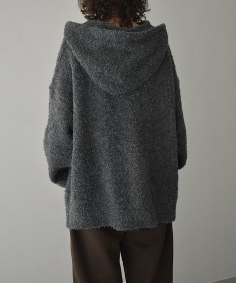knit-02350　ブークレ フードニットプルオーバー　エクリュ　グレー