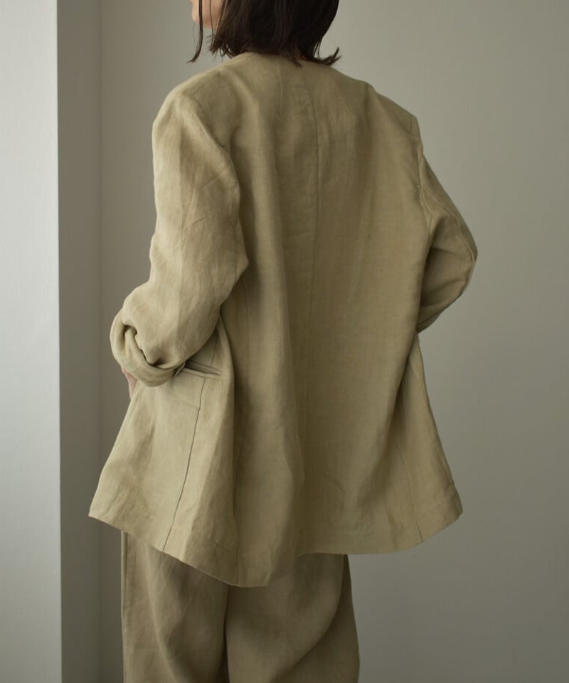 Theory 無くせ 20ss ノーカラーリネンジャケット ベージュ 