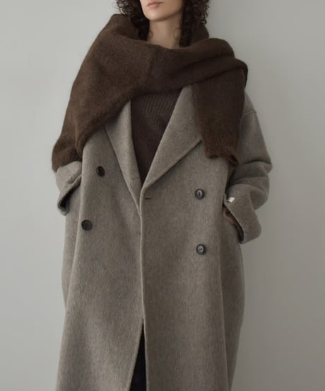 coat-02063　シャギー ウール ロングコート　グレージュ　ダークグレー