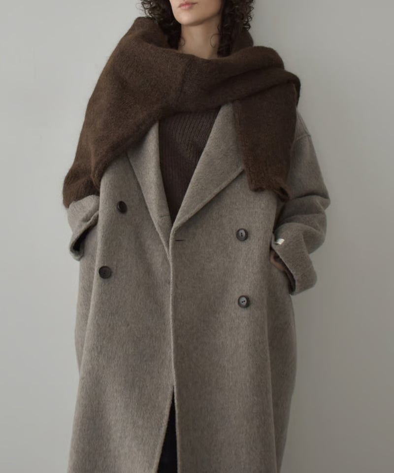 coat-02063 シャギー ウール ロングコート グレージュ ダークグレー