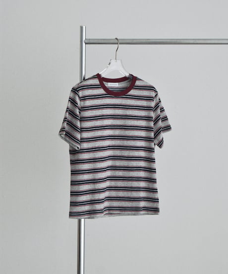 nh-tops-02627　マルチボーダー ルーズ Tシャツ　グレー