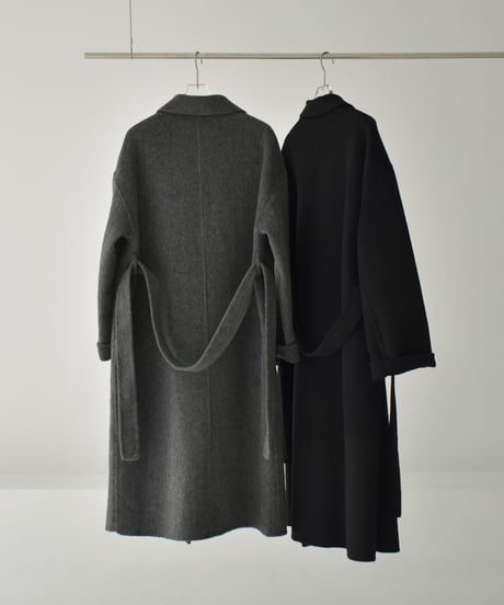 coat-02054　シャギー ウールコート　リバー仕立て　グレー　ブラック