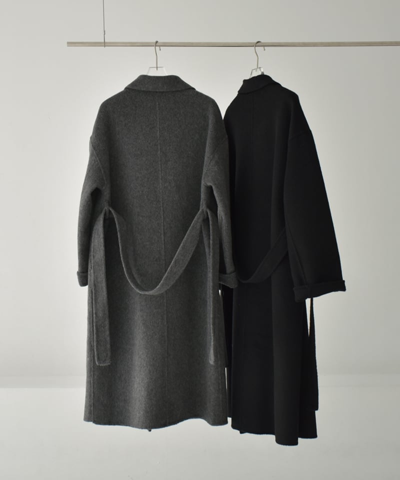 coat-02054 シャギー ウールコート リバー仕立て グレー ブラック | L