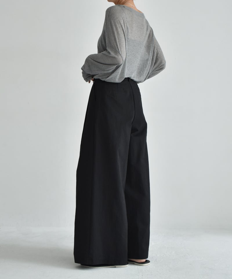 bottoms-02265 ラップウエスト タック ワイドパンツ エクリュ カーキ