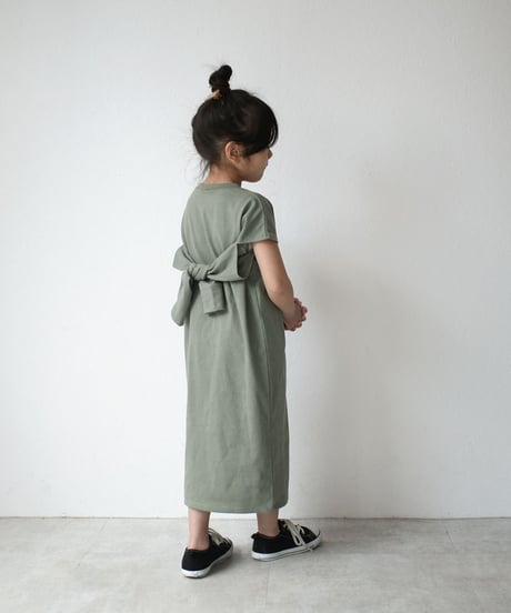 nh-kidsonepiece-04001　日本製　キッズ　スリットスリーブ　Ｔシャツワンピース　チャコール　ピスタチオ　110cm　120cm　130cm