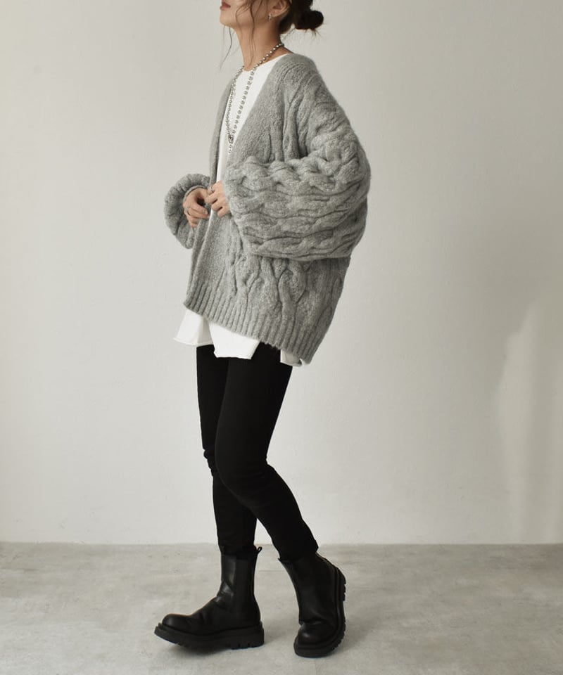 knit-02123 ウール混 ボリュームスリーブ ケーブル柄ニット knit-02123 ウール混 ボリュームスリーブ ケーブル柄ニット