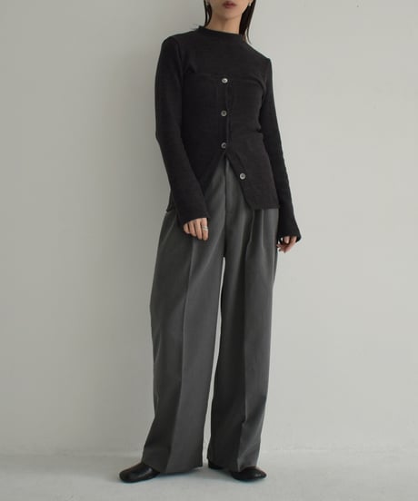 tops-04141　日本製　リブ ボタン ビスチェ　グレージュ　チャコール　ブラック