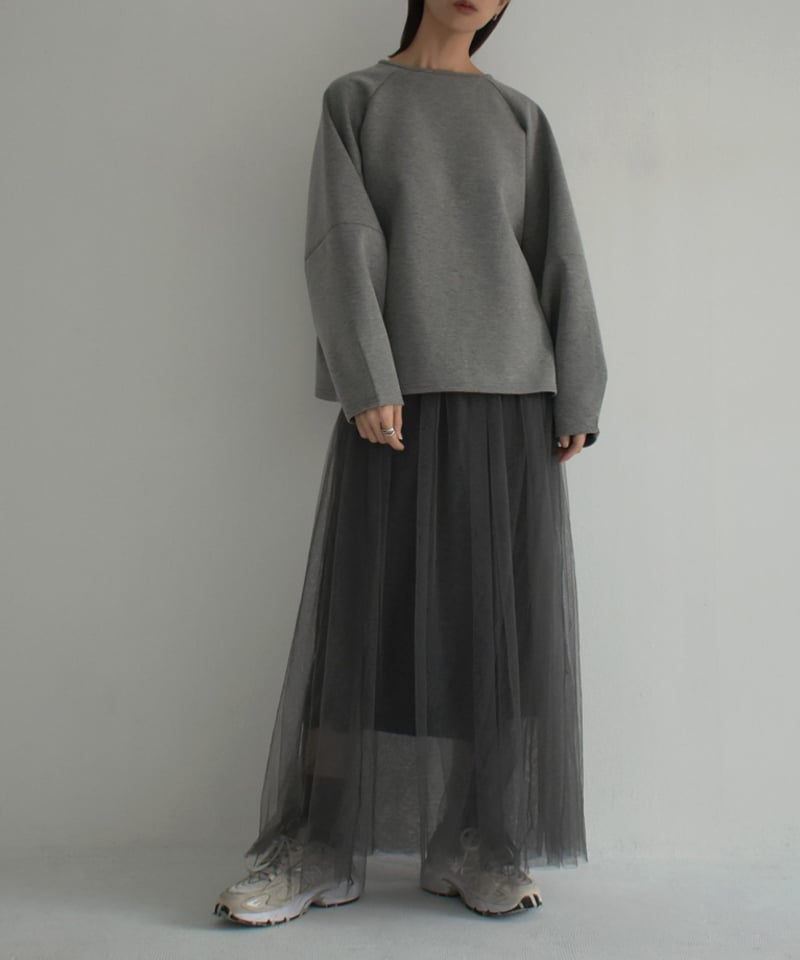 bottoms-02218 チュールロングスカート エクリュ グレー ブラック | L  