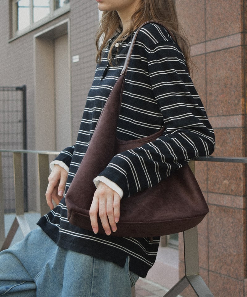 bag2-02667 フェイクスエード ワンハンドルバッグ キャメル ダーク