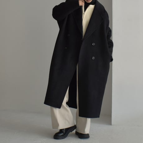 coat-02043　シャギーウールコート　リバー仕立て　ブラック