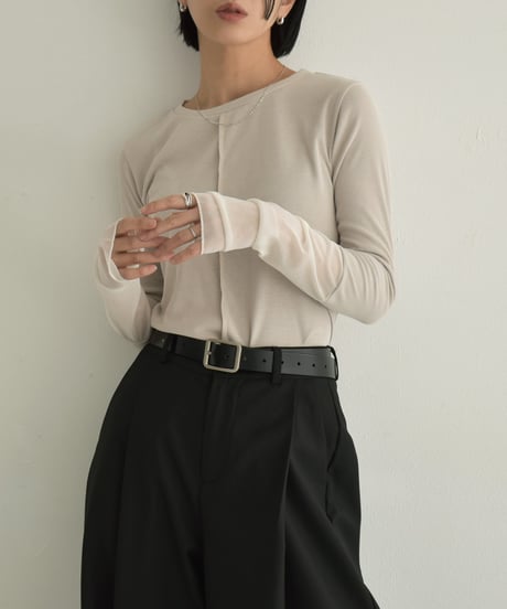 tops-04152　日本製　シアースリーブ プルオーバー　エクリュ　ベージュ　ダークネイビー