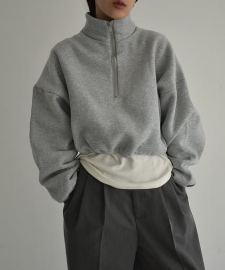 tops-02450　裏起毛クロップドハーフジップスウェット　グレー　チャコール　ブラック