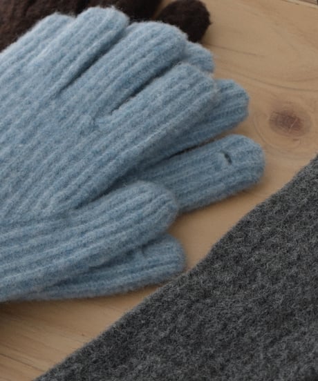 mb-gloves-02014　ウール混 フィンガースリット ニット グローブ　ライトブルー　ブラウン　グレー