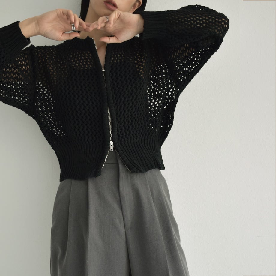 knit-02264 メッシュ ニット カーディガン モカ ブラック | L a v i s