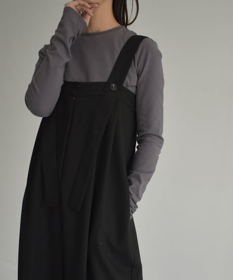 nh-tops-02446　クルーネック コンパクト ロングTシャツ　チャコール　ブラック