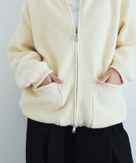 knit-02400　フロントポケット ジップ ニット カーディガン　アイボリー　グレー　ネイビー
