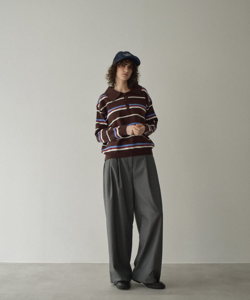 knit-02344 マルチボーダー ポロ ニット ブラウン | L a v i s h