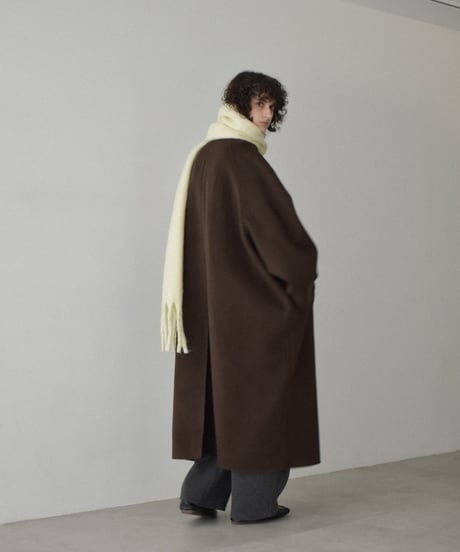 coat-02064　カシミヤ混 ウール ステンカラー ロングコート リバー仕立て　ブラウン
