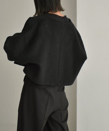 coat-13008　ストール付き　ウール ショートコート　モカ　ブラック