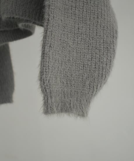 knit-02289　シャギー ニット カーディガン　グレー　ブラック