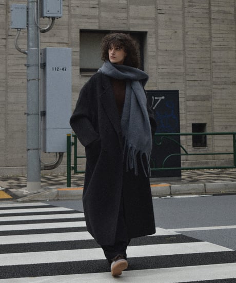 coat-02063　シャギー ウール ロングコート　グレージュ　ダークグレー