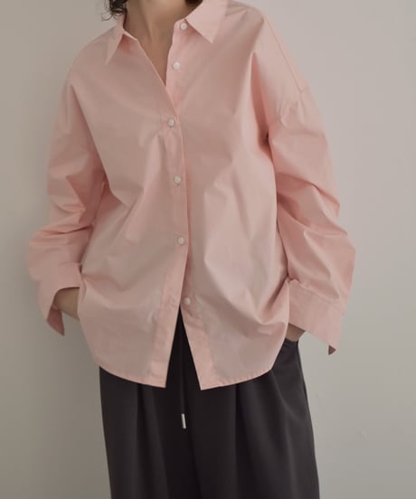 tops-02583　オーバーサイズ レギュラーシャツ　ホワイト　ピンク