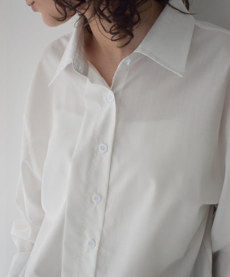 tops-02588　タックデザイン シャツ　ホワイト　ブラウン