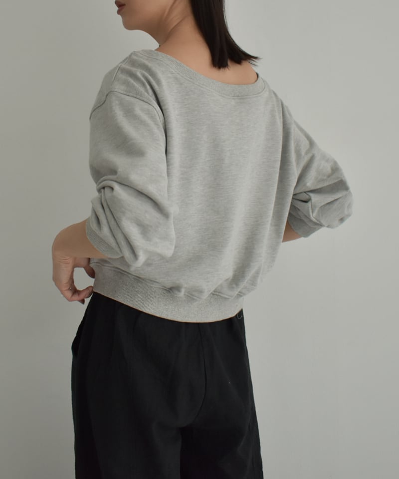 tops-02466 ボートネックショートスウェット グレー ブラック | L