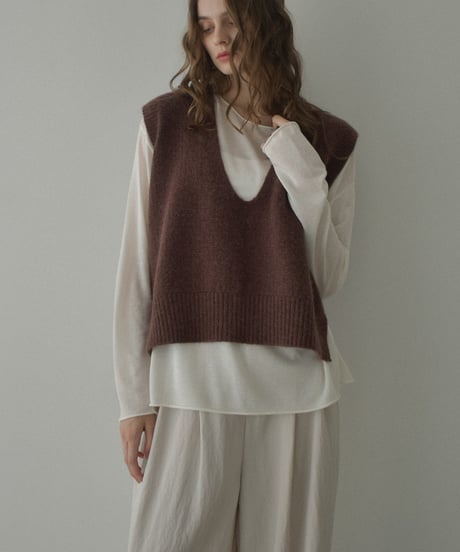 knit-02279　Uネック ニット べスト　グレー　ブラウン　ブラック