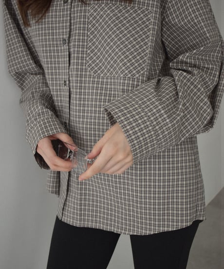 tops-02571　オーバーサイズ チェックシャツ　ベージュ　ネイビー