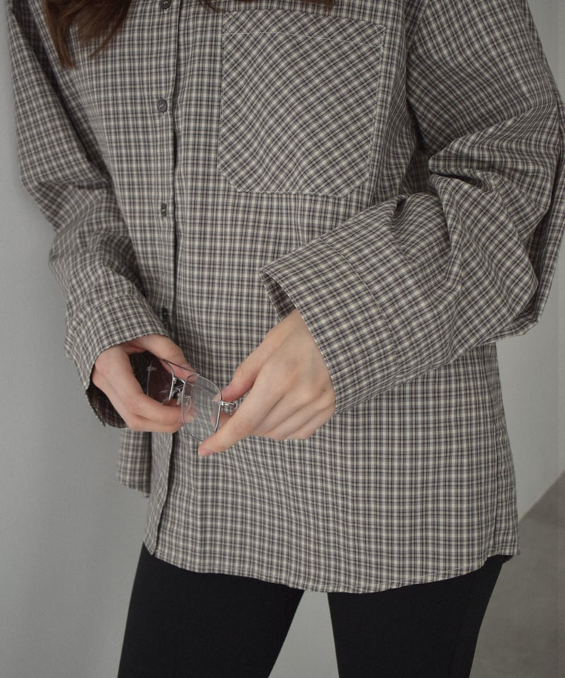 tops-02571 オーバーサイズ チェックシャツ ベージュ ネイビー