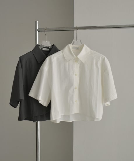 tops-02423　コットン ナイロン 半袖 ショートシャツ　チャコール　オフホワイト