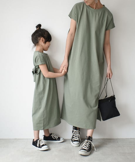 nh-kidsonepiece-04001　日本製　キッズ　スリットスリーブ　Ｔシャツワンピース　チャコール　ピスタチオ　110cm　120cm　130cm