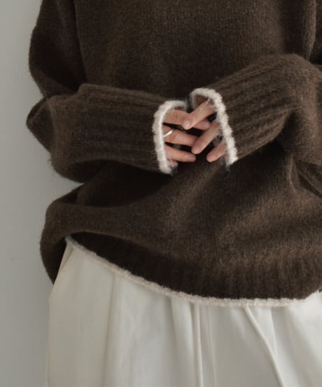 knit-02310　バイカラー ニット トップス　ライトベージュ　グレー　ブラウン