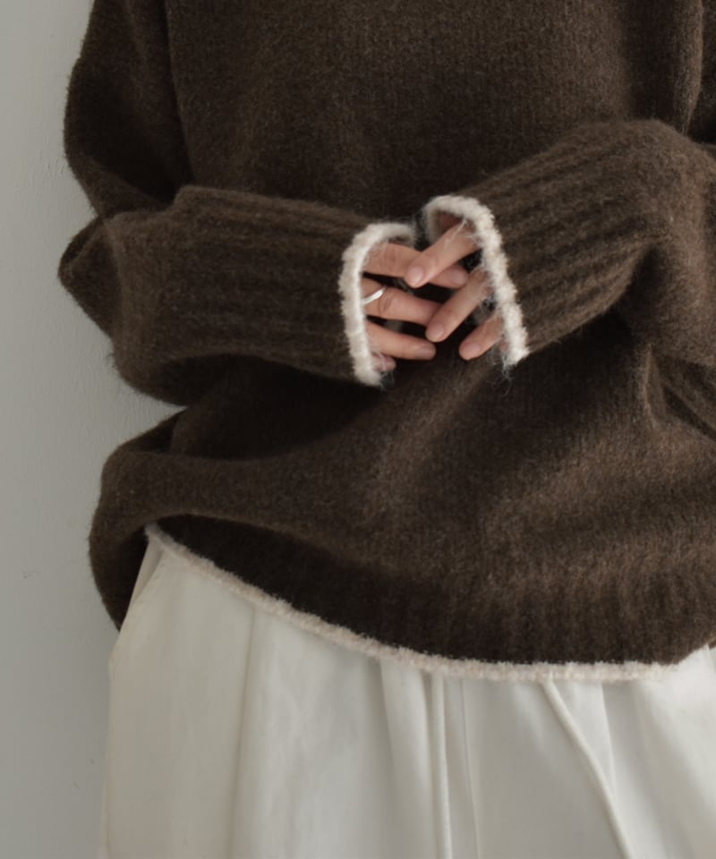 knit-02310 バイカラー ニット トップス ライトベージュ グレー knit-02310 バイカラー ニット トップス ライトベージュ グレー